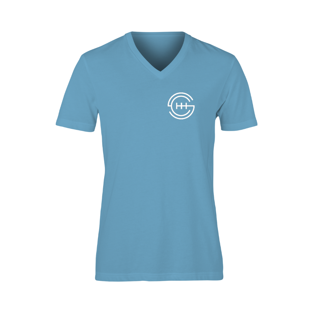 Women's Classic SC Logo Short Sleeve V-Neck T-Shirt- Light Blue