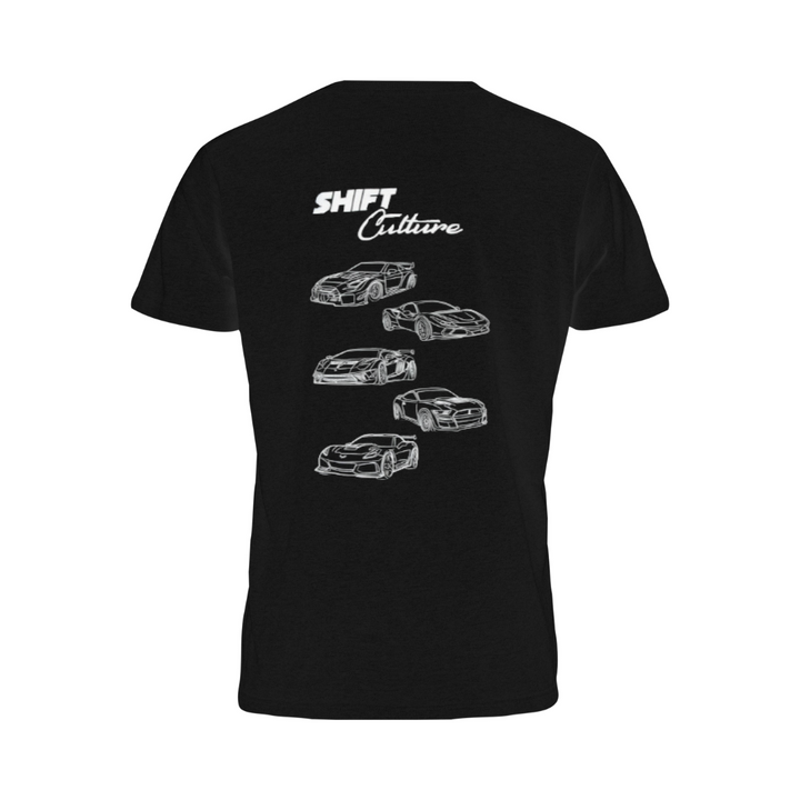 Women's Staggered Cars Short Sleeve V-Neck T-Shirt