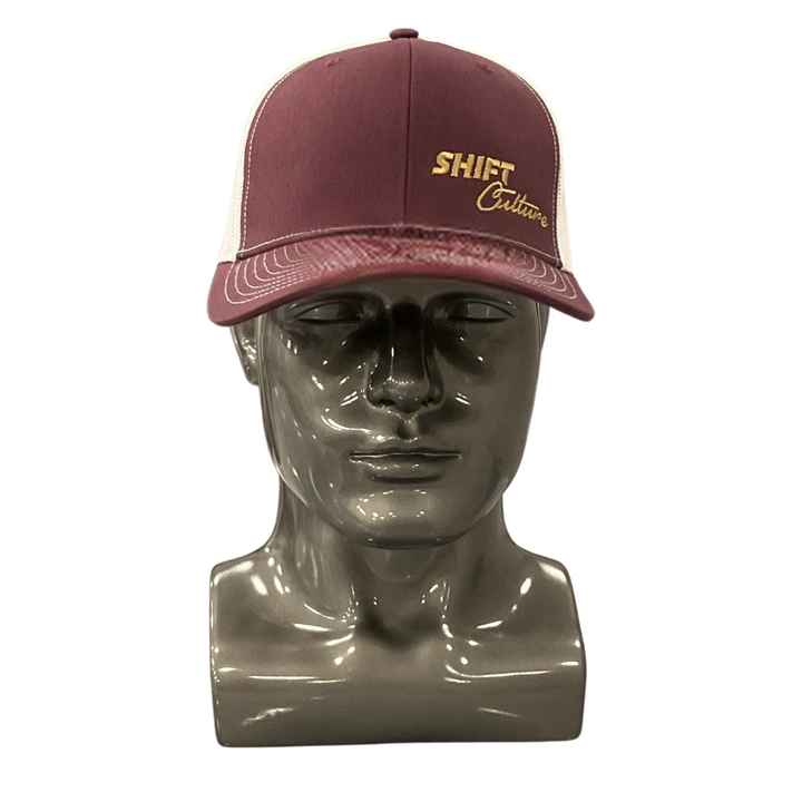 Dark Maroon (Front) and White Mesh (Back) Shift Culture Slight Curve(Hat)