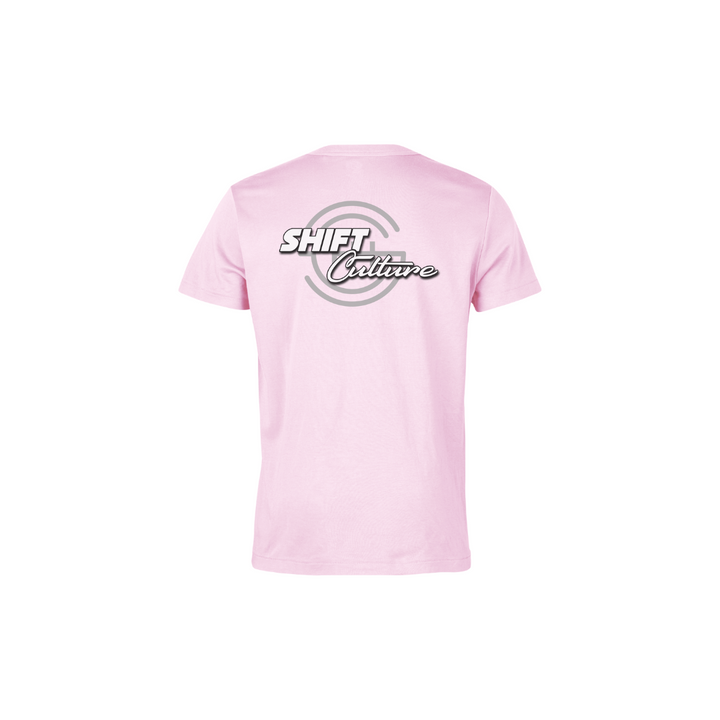 Shift Culture Women's Classic SC Logo Short Sleeve V-Neck T-Shirt- Light Pink (Youth)