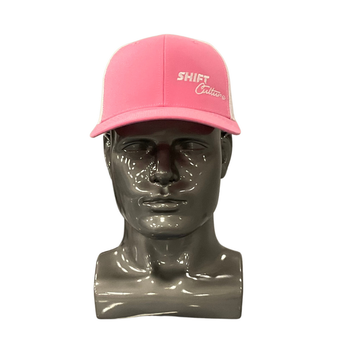 Pink (front) and White Mesh (back) Shift Culture (HAT) Slight Curve