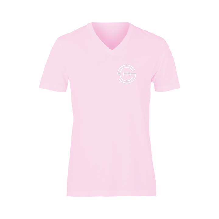 Shift Culture Women's Classic SC Logo Short Sleeve V-Neck T-Shirt- Light Pink (Youth)