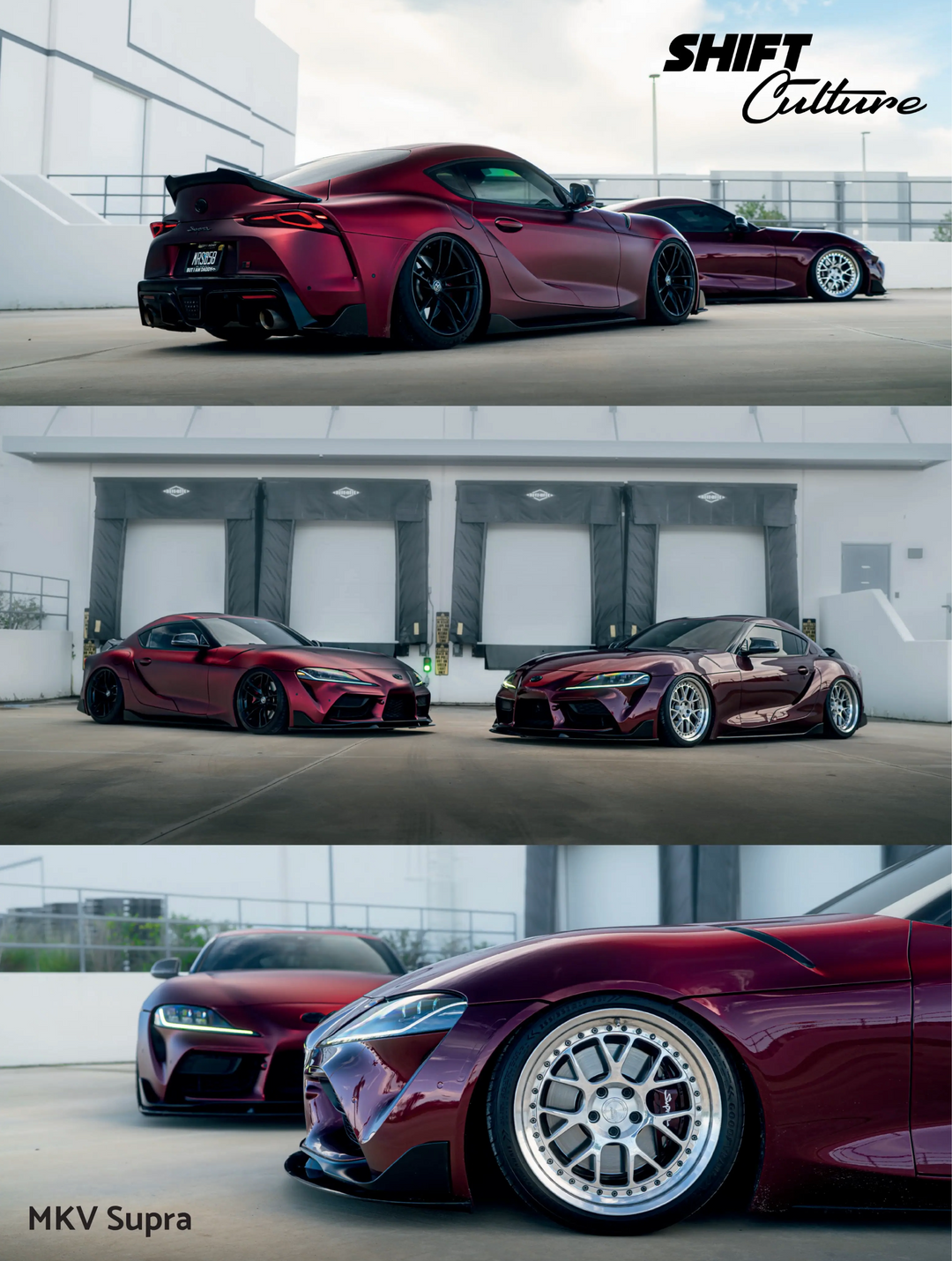 Collage of Shift Culture's red Supras with different angles and a 'SHIFT Culture' logo.