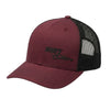 Shift Culture maroon and black mesh back hat with black embroidered logo on front panel
